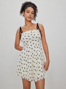 Cider - White Bowknot Jacquard Mini Dress