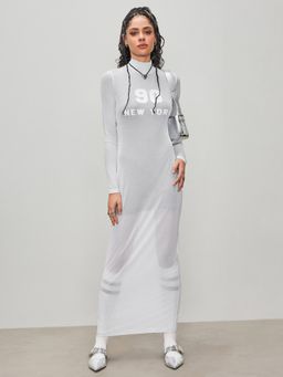 Cider - White 90 New York Mesh Stand Collar Maxi Dress