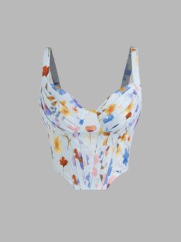 Cider - Blue Floral Corset Tank Crop Top