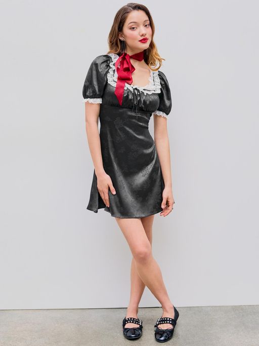 cider floral puff sleeve mini dress Cider Floral Sweetheart Puff Sleeve Ruffle Mini Dress