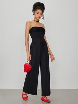 Cider - Black Strapless Solid Bodysuit and Drawstring Wide Leg Trouser (Set of 2)