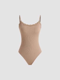 Cider - Tan Shoulder Strap Solid Lace Bodysuit