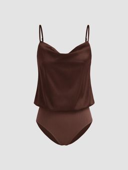 Cider - Brown Satin V Neck Cami Bodysuit