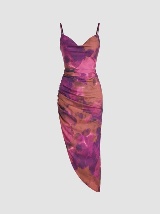 Buy Cider Purple Sweetheart Gradient Asymmetrical Ruched Midi Dress (XXS)  Online