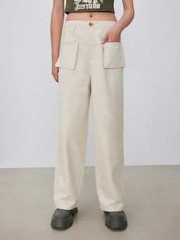 Cider - Cream Mid Rise Pocket Wide Leg Trouser