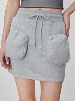 Cider - Grey Terry Mid Rise Zipper Pocket Knotted Mini Skirt