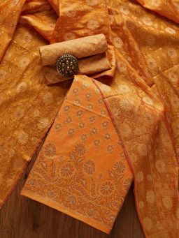 Koskii - Yellow Zariwork Banarasi Unstitched Salwar Suit (Set of Three)