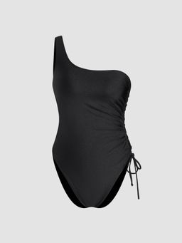 Cider - Shaping Asymmetrical Neck Drawstring Ruched One Piece Swimsuit