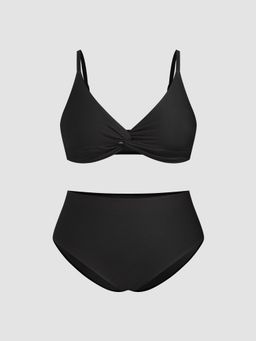 Cider - Rib Fabric Twist Triangle Full Coverage Bikini Top and Bottom Curve & Plus (Set of 2)