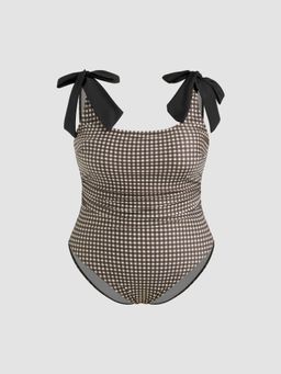 Cider - Shaping Gingham Bowknot Ruched One Piece Swimsuit Curve & Plus