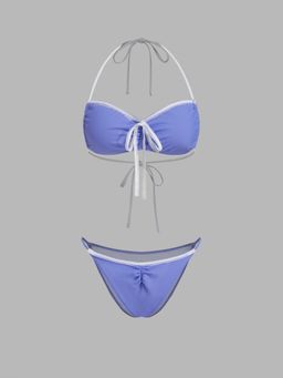 Cider - Sweetheart Knotted Ruched Halter Bikini Top and Bottom (Set of 2)