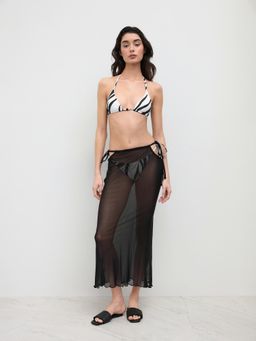 Cider - V-neck Stripe Triangle Cheeky Bikini Top and Bottom With Sarong (Set of 3)