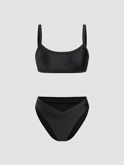 Cider - U-neckline Tankini Full Coverage Bikini Top and Bottom (Set of 2)
