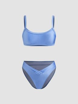 Cider - U-neckline Tankini Full Coverage Bikini Top and Bottom (Set of 2)