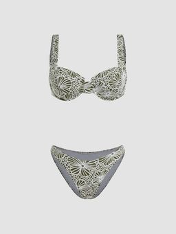 Cider - Square Neck Floral Underwire Cheeky Bikini Top and Bottom (Set of 2)