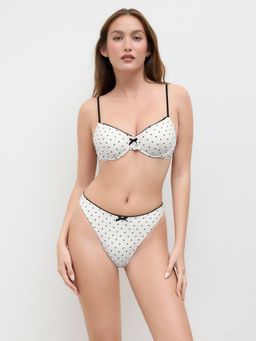 Cider - V-neck Polka Dot Bowknot Underwire Cheeky Bikini Top and Bottom (Set of 2)