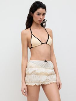 Cider - V-neck Binding Bikini Top and Bottom & Bowknot Tiered Cover Up Skirt