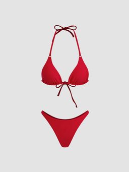 Cider - Halter Neckline Triangle Bikini Top and Bottom (Set of 2)