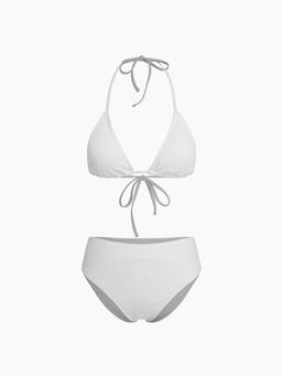 Cider - Texture V-neck Knotted Halter Cheeky Bikini Top and Bottom (Set of 2)