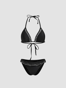 Cider - Floral Ruffle Triangle Cheeky Bikini Top and Bottom (Set of 2)