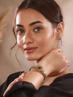 Saraf RS Jewellery - Gold Polish Green Emerald Kundan Studded Kada Bracelet