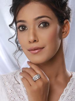 Saraf RS Jewellery - Toned Ad Studded Engagement Band Finger Ring