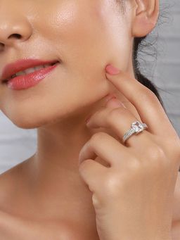 Saraf RS Jewellery - Silver Plated Ad Studded Solitaire Delicate Engagement Finger Ring
