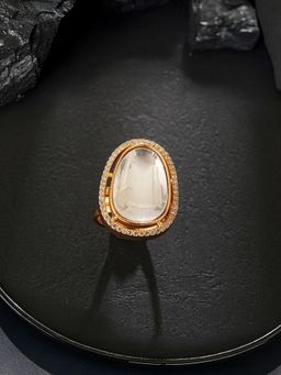 Saraf RS Jewellery - Gold Plated Kundan Studded Minimal Bridal Adjustable Finger Ring