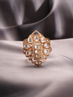 Saraf RS Jewellery - Gold Plated Uncut Kundan Polki and Zircon Studded Adjustable Finger Ring
