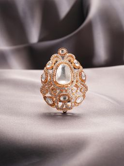 Saraf RS Jewellery - Gold Plated Kundan Studded Tilak Shaped Finger Ring