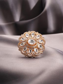 Saraf RS Jewellery - Gold Plated Kundan Studded Floral Bridal Adjustable Finger Ring