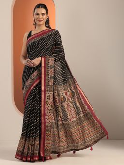 Libas - Black Printed Saree with Unstitched Blouse