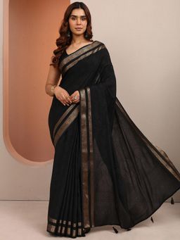 Libas - Black Woven Zari Saree with Unstitched Blouse