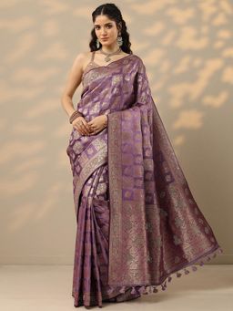 Libas - Purple Embroidered Sequined Saree with Unstitched Blouse