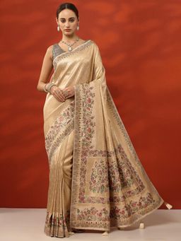Libas - Gold Embroidered Sequined Saree with Unstitched Blouse