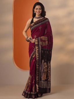 Libas - Red Woven Zari Saree with Unstitched Blouse