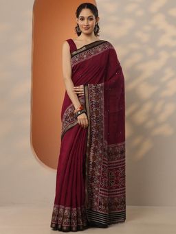 Libas - Red Woven Zari Saree with Unstitched Blouse