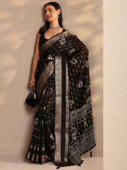Libas - Black Woven Zari Saree with Unstitched Blouse