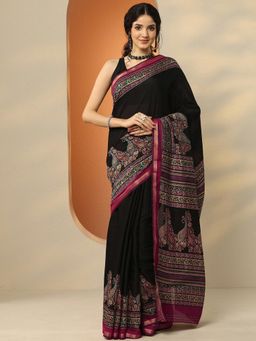 Libas - Black Woven Zari Saree with Unstitched Blouse