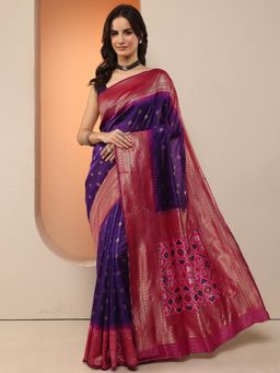 Libas - Purple Woven Zari Saree with Unstitched Blouse