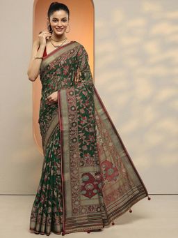 Libas - Green Woven Zari Saree with Unstitched Blouse