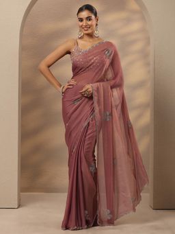 Libas - Red Embroidered Zari Saree with Unstitched Blouse