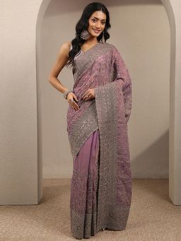 Libas - Lavender Embroidered Sequined Saree with Unstitched Blouse