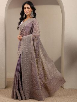Libas - Lavender Embroidered Sequined Saree with Unstitched Blouse