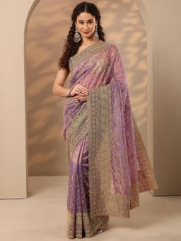 Libas - Lavender Embroidered Sequined Saree with Unstitched Blouse