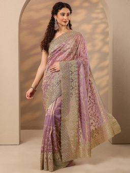 Libas - Lavender Embroidered Sequined Saree with Unstitched Blouse