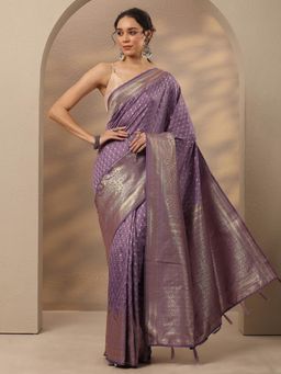 Libas - Lavender Woven Zari Saree with Unstitched Blouse