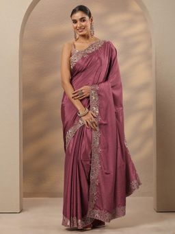 Libas - Mauve Embroidered Sequined Saree with Unstitched Blouse