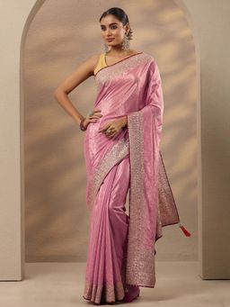 Libas - Pink Embroidered Sequined Saree with Unstitched Blouse