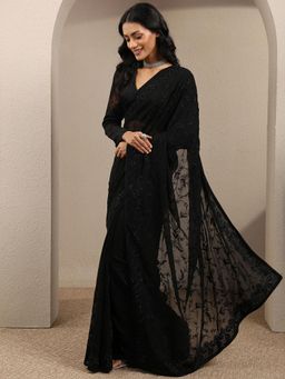 Libas - Black Embroidered Sequined Saree with Unstitched Blouse